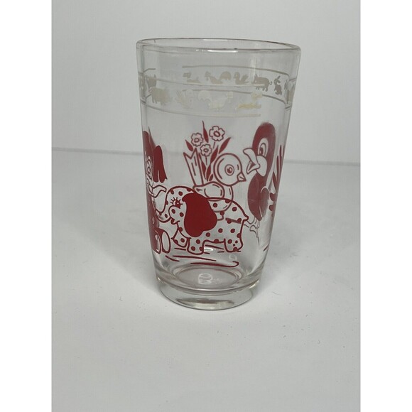 Vintage Libby Juice Glass Red Elephant and Bird Retro Swanky - Picture 3 of 5